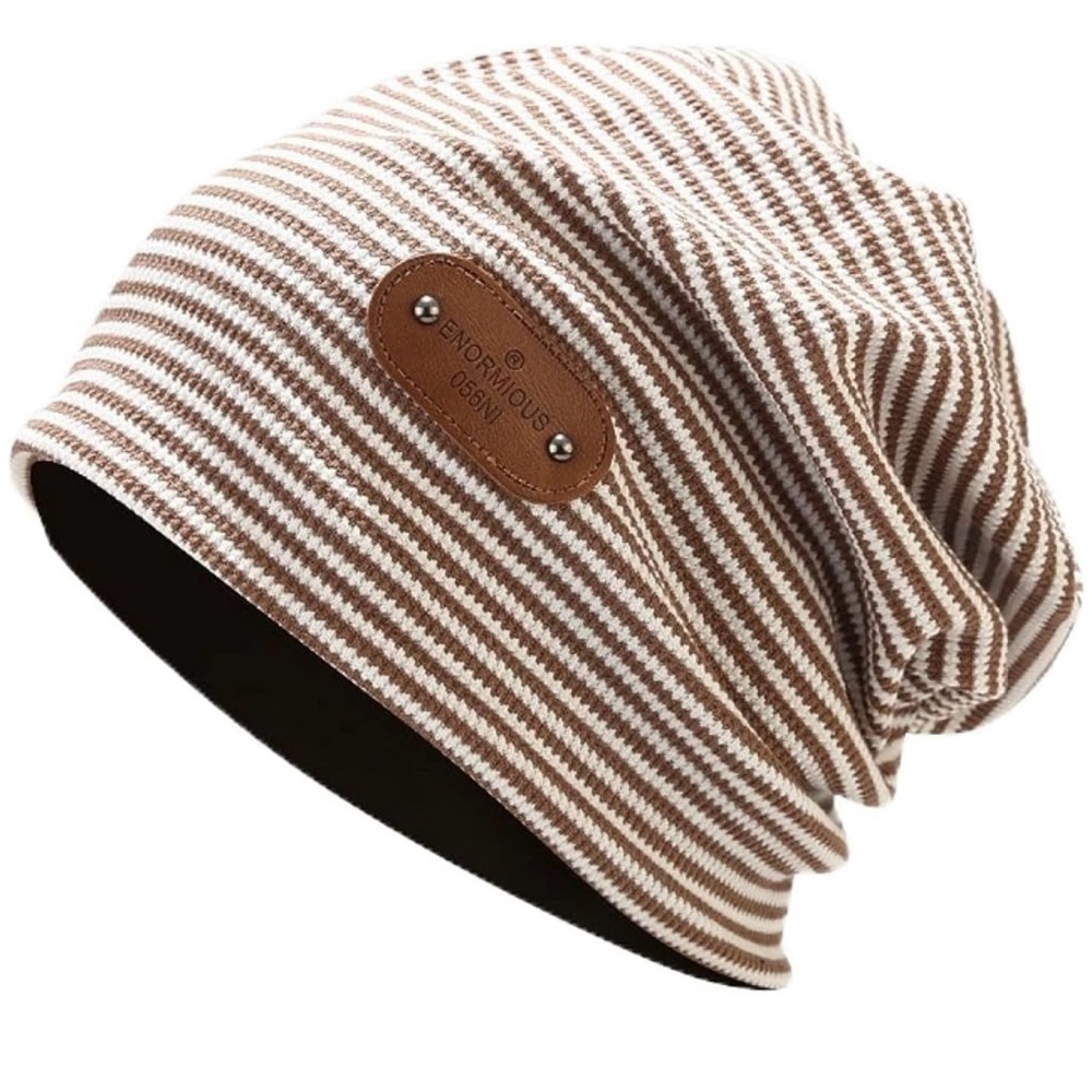Unisex Tan & White Striped Thin Scully Slouchy Beanie